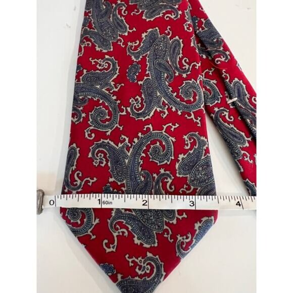 Hennessy Couture Paris Men's Silk Neck Tie Red Blue Paisley JL - Picture 7 of 8